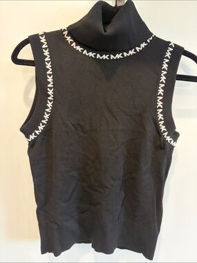Michael Kors Black Sleeveless Turtleneck with MK Trim
